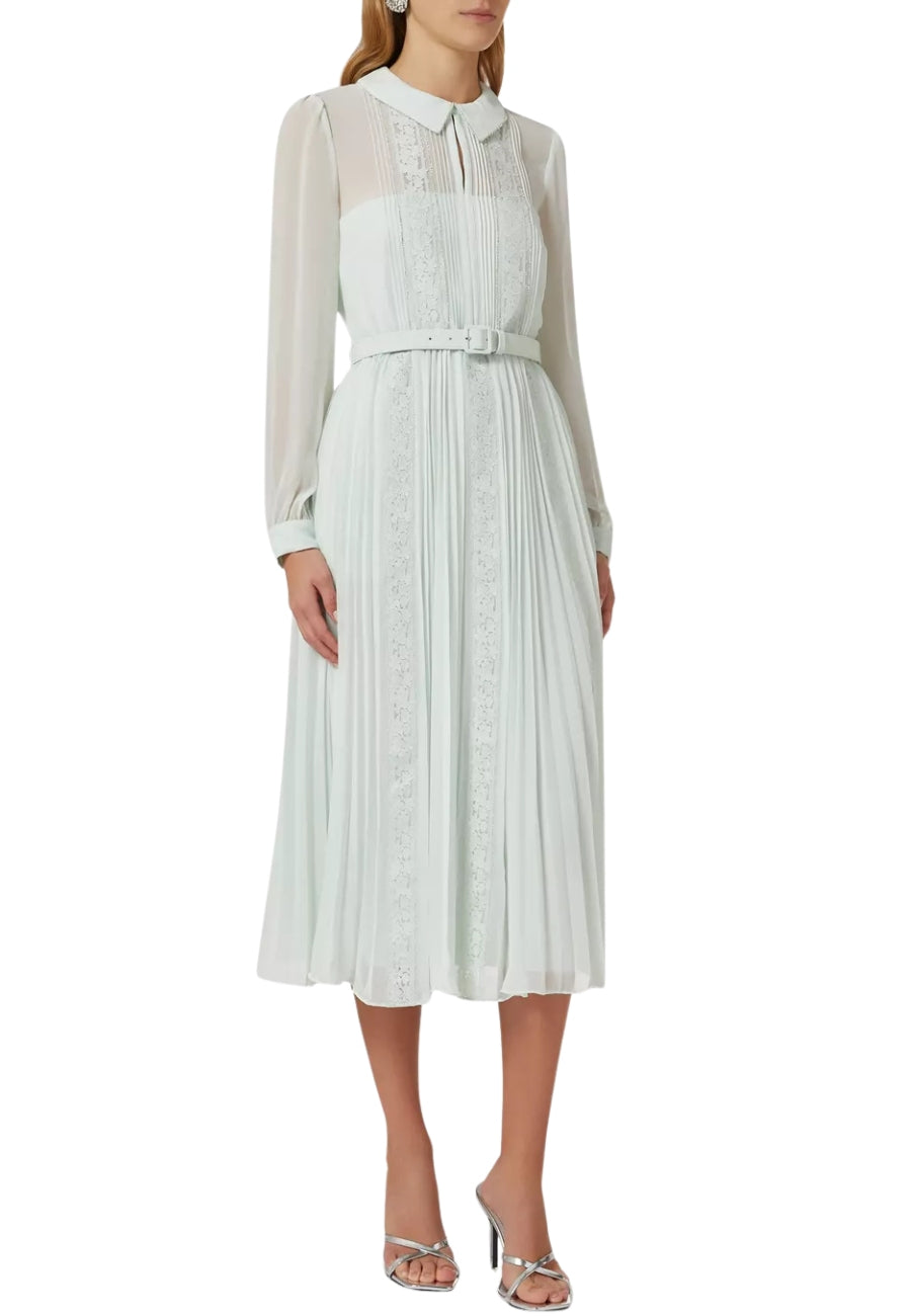 Mint Green Chiffon Lace-Trimmed Midi Dress