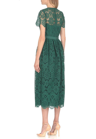 Emerald Green Floral Lace Midi Dress