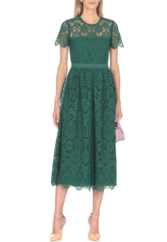 Emerald Green Floral Lace Midi Dress